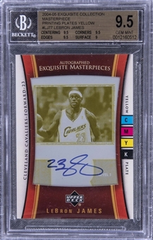 2004-05 UD "Exquisite Collection" Masterpiece Printing Plates Yellow #LJ77 LeBron James Signed Card (#1/1) – BGS GEM MINT 9.5/BGS 10